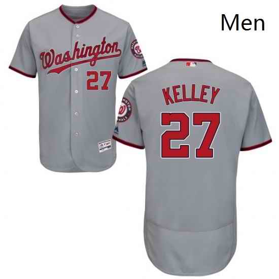 Mens Majestic Washington Nationals 27 Shawn Kelley Grey Road Flex Base Authentic Collection MLB Jersey